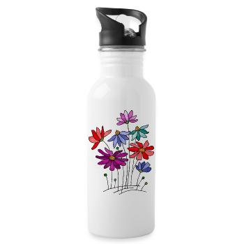 Blumen - Trinkflasche mit integriertem Trinkhalm - Weiß - Rechts