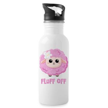 Rosa Schaf mit Spruch lustig - Fluff off - Trinkflasche mit integriertem Trinkhalm - Weiß - Rechts