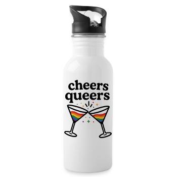 Cheers Queers – Pride Cocktail Design - Trinkflasche mit integriertem Trinkhalm - Weiß - Rechts