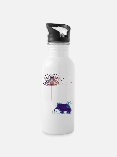Dandelion Dream: Blue Elephant - Drikkeflaske med integreret sugerør - hvid