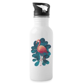 Flamingo - Trinkflasche mit integriertem Trinkhalm - Weiß - Rechts