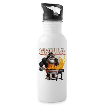 Grillen Grilla Griller Gorilla BBQ Spruch Lustig - Trinkflasche mit integriertem Trinkhalm - Weiß - Rechts