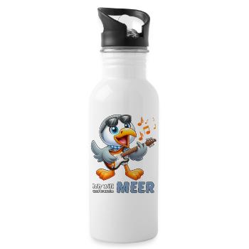Cheerful seabird with guitar - Water bottle with straw - white - Right