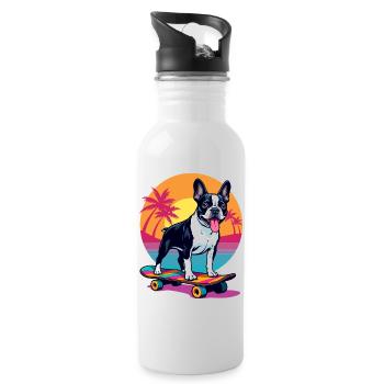 Skater Bulldogge - Trinkflasche mit integriertem Trinkhalm - Weiß - Rechts
