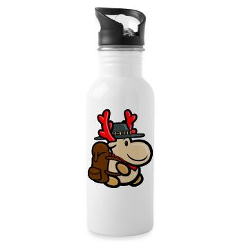 Reindeer Elmondo with backpack as a backpacker - Water bottle with straw - white - Right