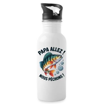 Papa allez! Nous pêchons ! Perche sautante - Gourde avec paille intégrée - blanc - Droite