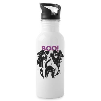 BOO! Ghost Cat Halloween - Water bottle with straw - white - Right