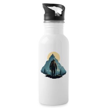 Bergwanderer in der Abenddämmerung - Trinkflasche mit integriertem Trinkhalm - Weiß - Rechts