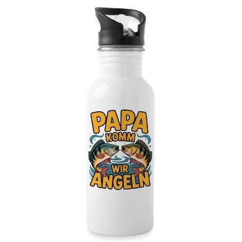 Papa komm wir angeln! Angelabenteuer mit Papa - Trinkflasche mit integriertem Trinkhalm - Weiß - Rechts