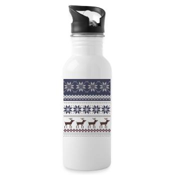 Winter Reindeer and Snowflakes Pattern - Water bottle with straw - white - Right