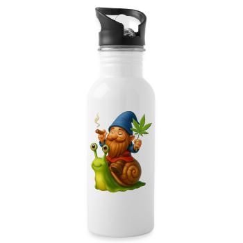 Cooler Zwerg kiffend auf Schnecke - Cannabis -Weed - Trinkflasche mit integriertem Trinkhalm - Weiß - Rechts