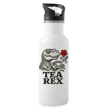 Dinosaurier mit Tee und Blumenakzent - Trinkflasche mit integriertem Trinkhalm - Weiß - Rechts