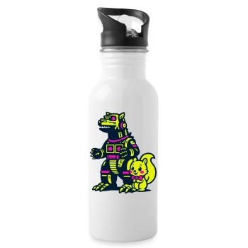 Mecha Dragon with Squirrel - Water bottle with straw - white - Right
