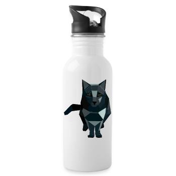 Geometrische Katze im Obsidianstil - Trinkflasche mit integriertem Trinkhalm - Weiß - Rechts