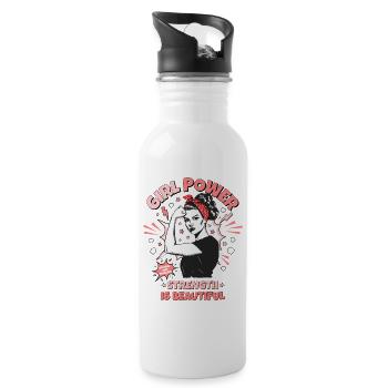 Frau Pop Art Girl Power Frauenpower Mädchen Stark - Trinkflasche mit integriertem Trinkhalm - Weiß - Rechts
