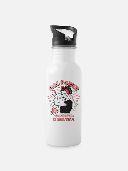 Femme Pop Art Girl Power Girl Power Girl Strong - Gourde avec paille intégrée - blanc