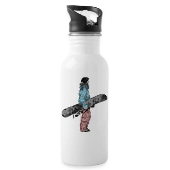 Abenteuer Snowboarderin Illustration - Trinkflasche mit integriertem Trinkhalm - Weiß - Rechts