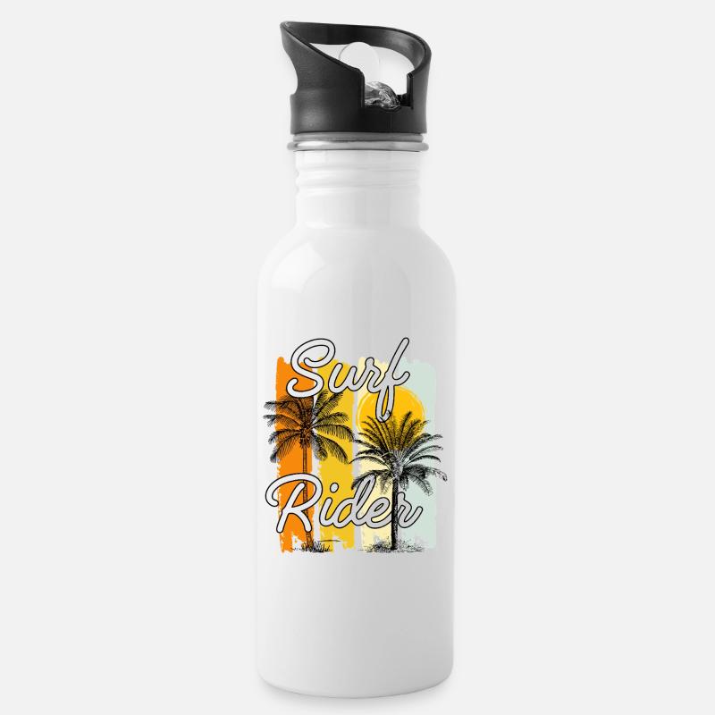 Design de Surf Rider avec Palmiers et Soleil - Gourde avec paille intégrée - blanc
