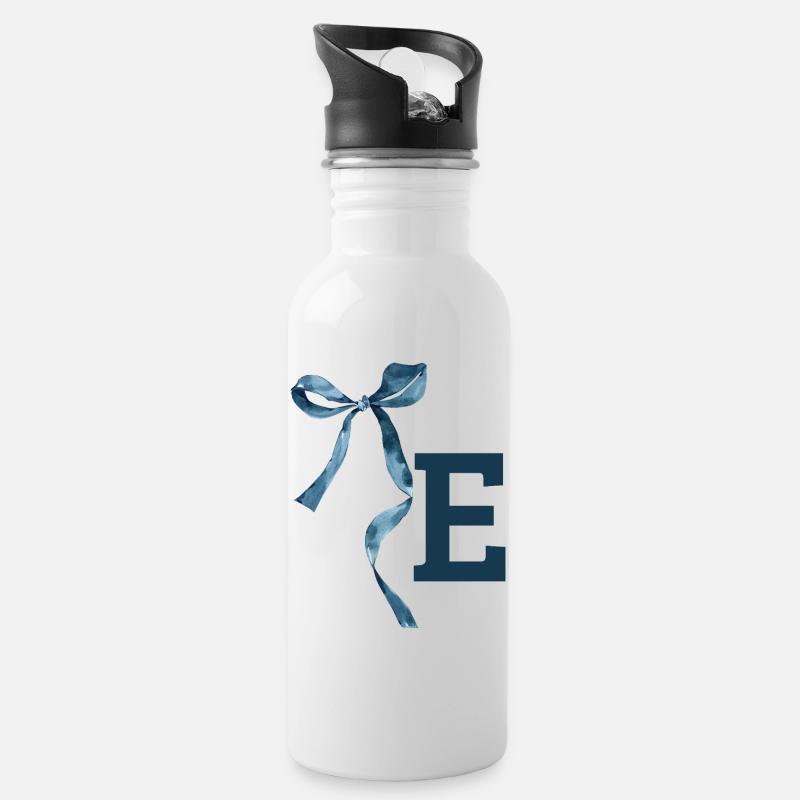 Monogramm und Geschenkidee - Trinkflasche mit integriertem Trinkhalm - Weiß