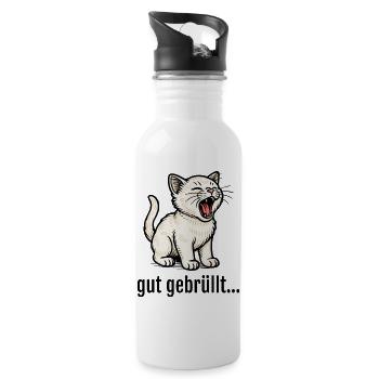 Cute kitten roars lion saying - Water bottle with straw - white - Right