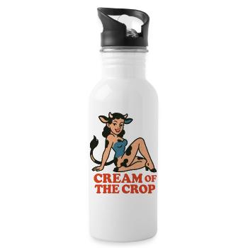 Whimsical Cow girl Character Illustration  - Water bottle with straw - white - Right