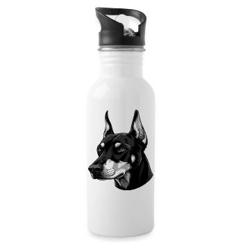 Elegant Black and White Husky Illustration - Water bottle with straw - white - Right