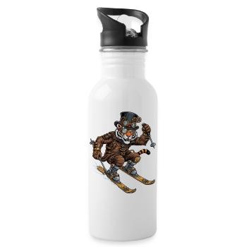 Skieur tigre steampunk avec chapeau haut de forme - Gourde avec paille intégrée - blanc - Droite