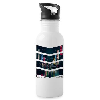Neon Light Cityscape Japanese Nightlife - Water bottle with straw - white - Right