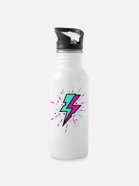 Retro Lightning Bolt Colorful Style - Water bottle with straw - white