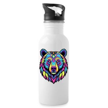 Neon Tribal Bär Illustration - Trinkflasche mit integriertem Trinkhalm - Weiß - Rechts
