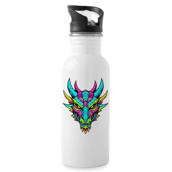 Neon-Drachen-Design für Fantasy und Gaming - Trinkflasche mit integriertem Trinkhalm - Weiß - Rechts