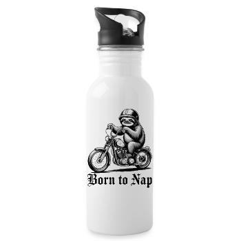 Faultierfahrer auf dem Motorrad - Trinkflasche mit integriertem Trinkhalm - Weiß - Rechts