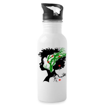 Abstract tree with flowers - Water bottle with straw - white - Right