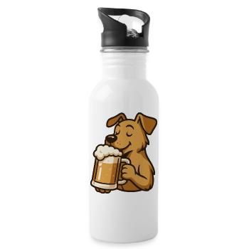 chien avec chope de bière dessin animé design - Gourde avec paille intégrée - blanc - Droite
