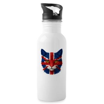 Union Jack Cat Portrait - Water bottle with straw - white - Right