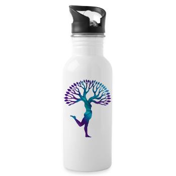 Energetischer menschlicher Baumtanz, YOGA ZEIT - Trinkflasche mit integriertem Trinkhalm - Weiß - Rechts