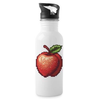 Retro Pixel Apfel - Trinkflasche mit integriertem Trinkhalm - Weiß - Rechts