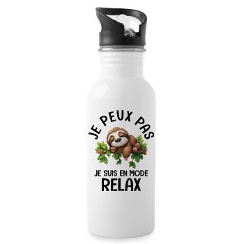 Ich kann nicht, ich bin im entspannten Modus, Faulheit, Ruhe - Trinkflasche mit integriertem Trinkhalm - Weiß - Rechts