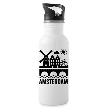 Amsterdam Windmühle Fahrrad Kanal - Trinkflasche mit integriertem Trinkhalm - Weiß - Rechts