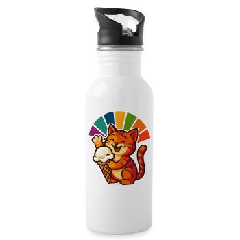 Rainbow Cat Sundae Joy - Water bottle with straw - white - Right