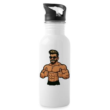Muskelheld mit Sonnenbrille - Trinkflasche mit integriertem Trinkhalm - Weiß - Rechts