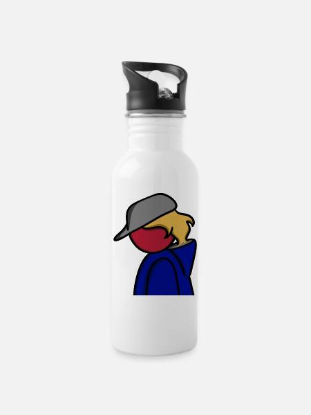A look to blue - Water bottle with straw - white