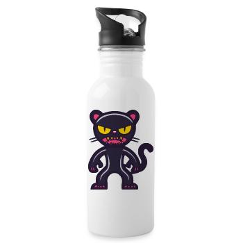 Panther Halloween Comic Lustig - Trinkflasche mit integriertem Trinkhalm - Weiß - Rechts
