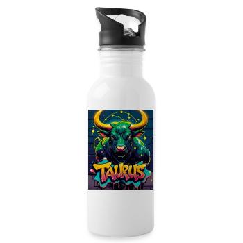 Stier - Trinkflasche mit integriertem Trinkhalm - Weiß - Rechts
