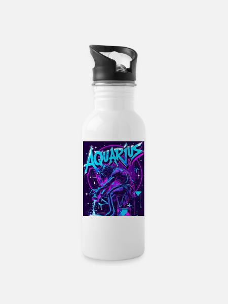 Wassermann - Trinkflasche mit integriertem Trinkhalm - Weiß