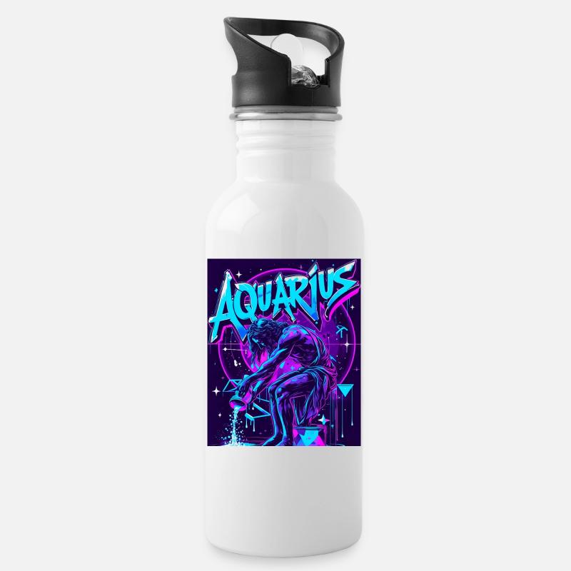 Aquarius - Water bottle with straw - white