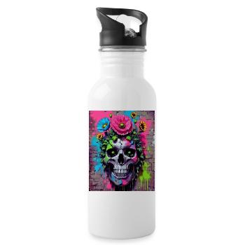 Skull Flowers - Water bottle with straw - white - Right