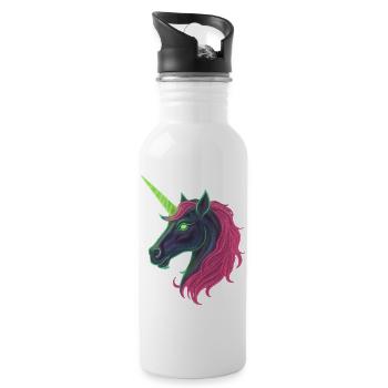 Neon-Einhorn Unicorn - Trinkflasche mit integriertem Trinkhalm - Weiß - Rechts