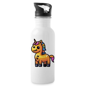 Einhorn Halloween Zombie - Trinkflasche mit integriertem Trinkhalm - Weiß - Rechts