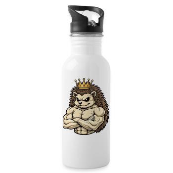 Starker Igel König Cartoon Fitness Portrait - Trinkflasche mit integriertem Trinkhalm - Weiß - Rechts
